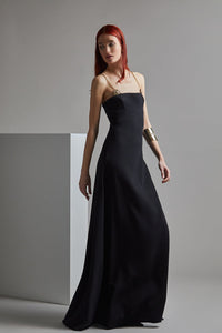 Her Trove-Chain straps sleeveless crepe gown