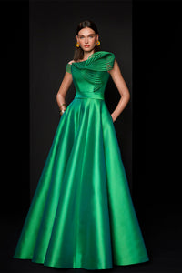 HerTrove-Mikado gown with ruffle detail