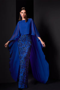 HerTrove-Embroidered gown featuring georgette cape