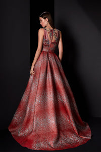 HerTrove-Sleeveless brocade gown with embroidery