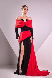 HerTrove-High slit crepe marrocain gown