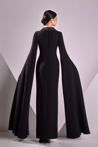 HerTrove-Cape sleeves crepe and satin dress