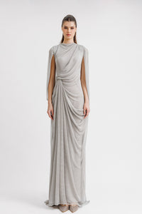 HerTrove-Long tulle dress with draping