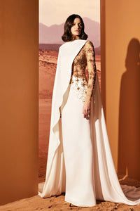 HerTrove-Crepe cape dress with embroidery