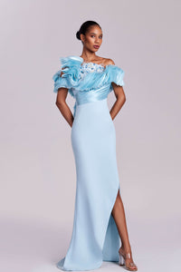 HerTrove-Pleated off shoulder dress with crystals