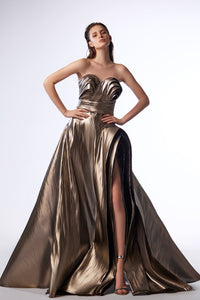 HerTrove-Draped metallic silver dress