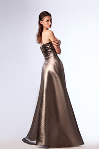 HerTrove-Draped metallic silver dress