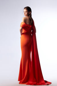 HerTrove-Satin and crepe dress with cape