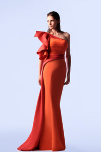 HerTrove-Orange and red draped mermaid dress