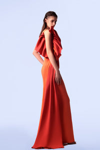 HerTrove-Orange and red draped mermaid dress