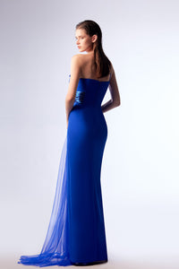 HerTrove-Crepe and metallic electric blue dress