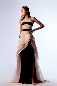 HerTrove-Strapless draped tulle and crepe dress