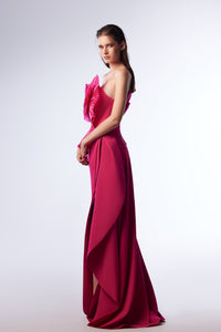 HerTrove-Sleeveless crepe dress with organza pleats