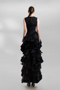 Sleeveless beaded gown with taffeta layers - HerTrove