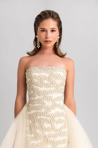 HerTrove-Fully embroidered dress with tulle tail