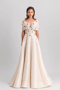 HerTrove-Bow bodice beaded organza gown