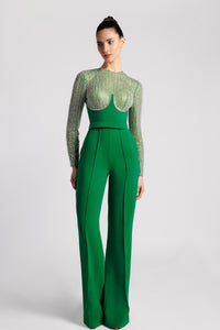 HerTrove-Embroidered bodice crepe jumpsuit