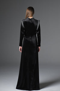 Her Trove-Long sleeves velvet dress with crystals