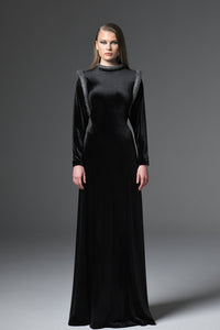 Her Trove-Long sleeves velvet dress with crystals