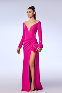 Her Trove-High slit crepe dress with pleats