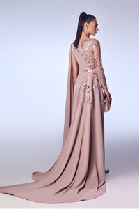 Her Trove-High slit crepe gown with embroidery