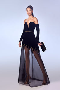 Her Trove-Plunging neckline velted velvet dress