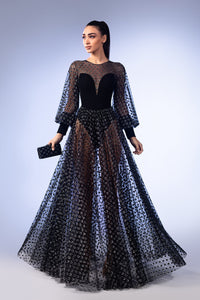 Her Trove-Puff sleeves tulle dress with dots