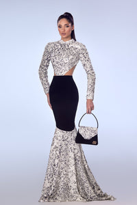 Her Trove-Long sleeves sequined crepe dress