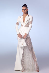 Her Trove-Asymmetrical crepe dress with beaded tulle