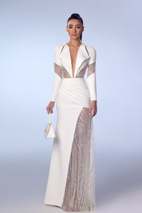 Her Trove-Asymmetrical crepe dress with beaded tulle