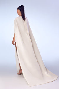Her Trove-Crepe dress with beaded edges and cape