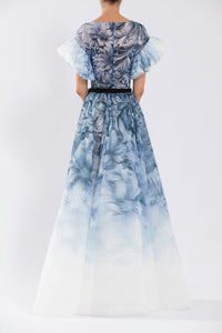 Her Trove - Ruffled sleeves printed tulle dress
