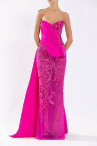 Her Trove - Embroidered gown with taffeta draping cape