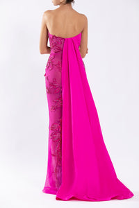 Her Trove - Embroidered gown with taffeta draping cape