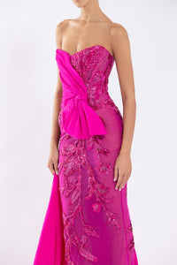 Her Trove - Embroidered gown with taffeta draping cape