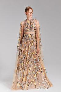 HerTrove-Embroidered tulle dress with cape