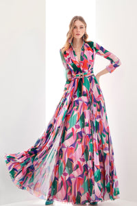 HerTrove-Printed chiffon dress with pleats