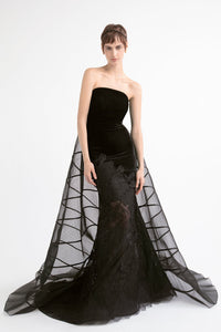 HerTrove-Lace and velvet gown with train