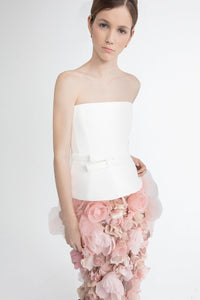 HerTrove-Strapless gown with floral skirt