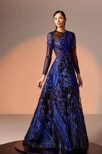 Her Trove - Blue black embroidered gown