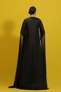 HerTrove-Cape sleeves crepe and satin dress