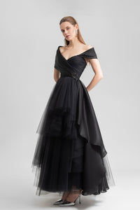 HerTrove - Off shoulder pleated tulle dress