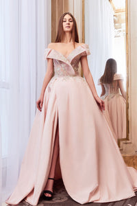 Off shoulder embroidered bodice ball gown - HerTrove