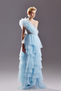 Fully pleated tiered tulle dress - HerTrove