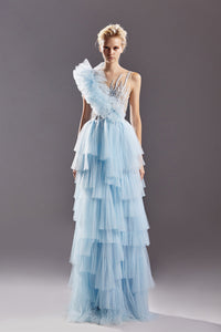 Fully pleated tiered tulle dress - HerTrove