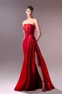 HerTrove-Strapless side slit gown in crepe