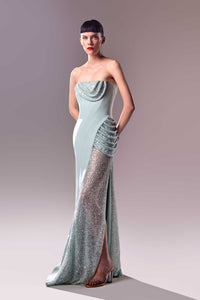 HerTrove-Strapless crepe gown with embroidery