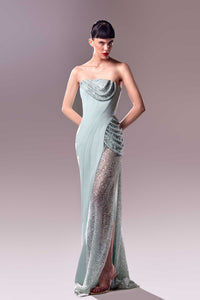 HerTrove-Strapless crepe gown with embroidery