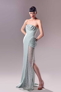 HerTrove-Strapless crepe gown with embroidery