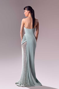 HerTrove-Strapless crepe gown with embroidery